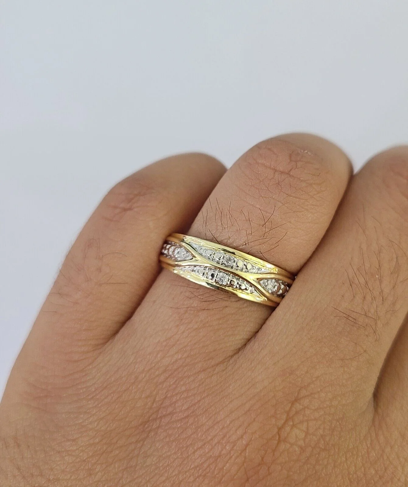 REAL 10k Diamond Ring Ladies Men Trio SET Wedding Engagement Genuine Yellow Gold - Image 2