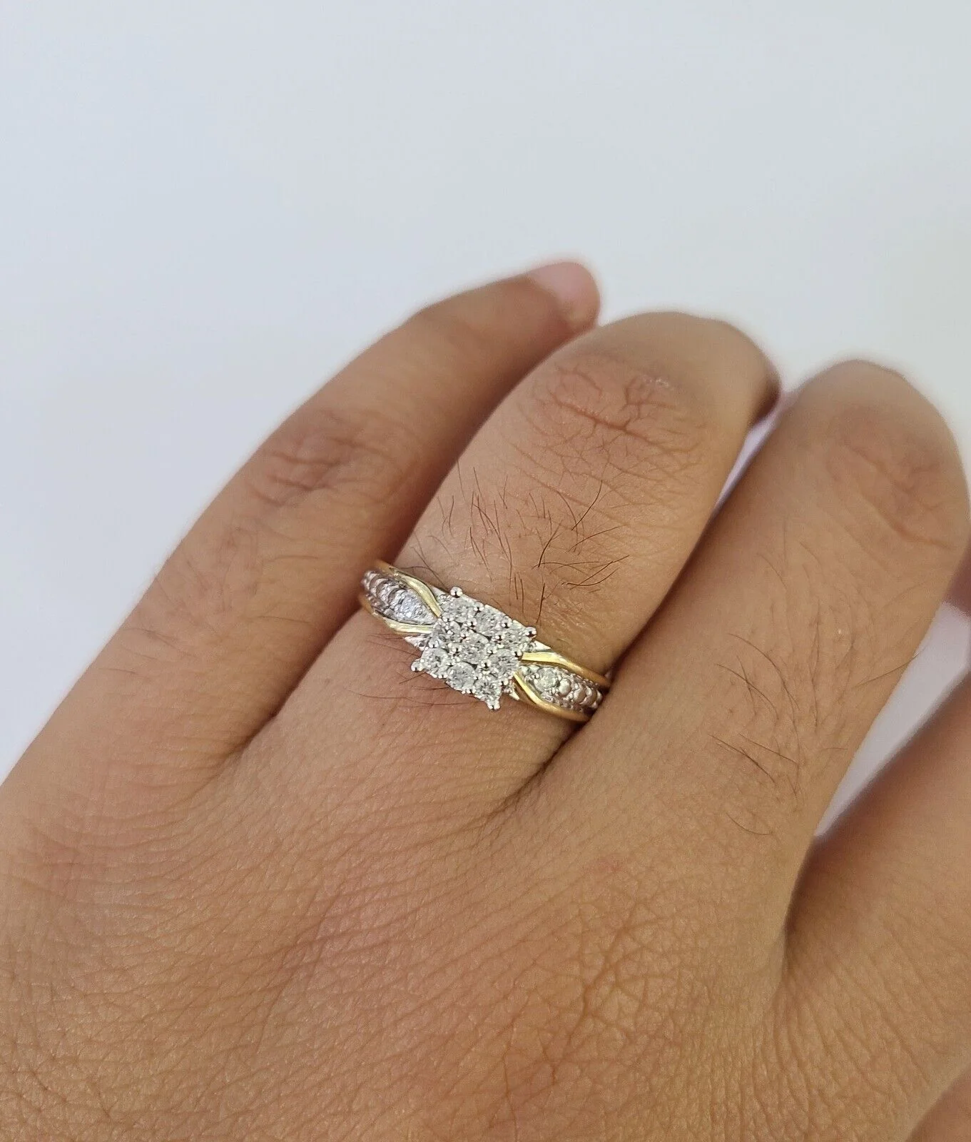 REAL 10k Diamond Ring Ladies Men Trio SET Wedding Engagement Genuine Yellow Gold - Image 3