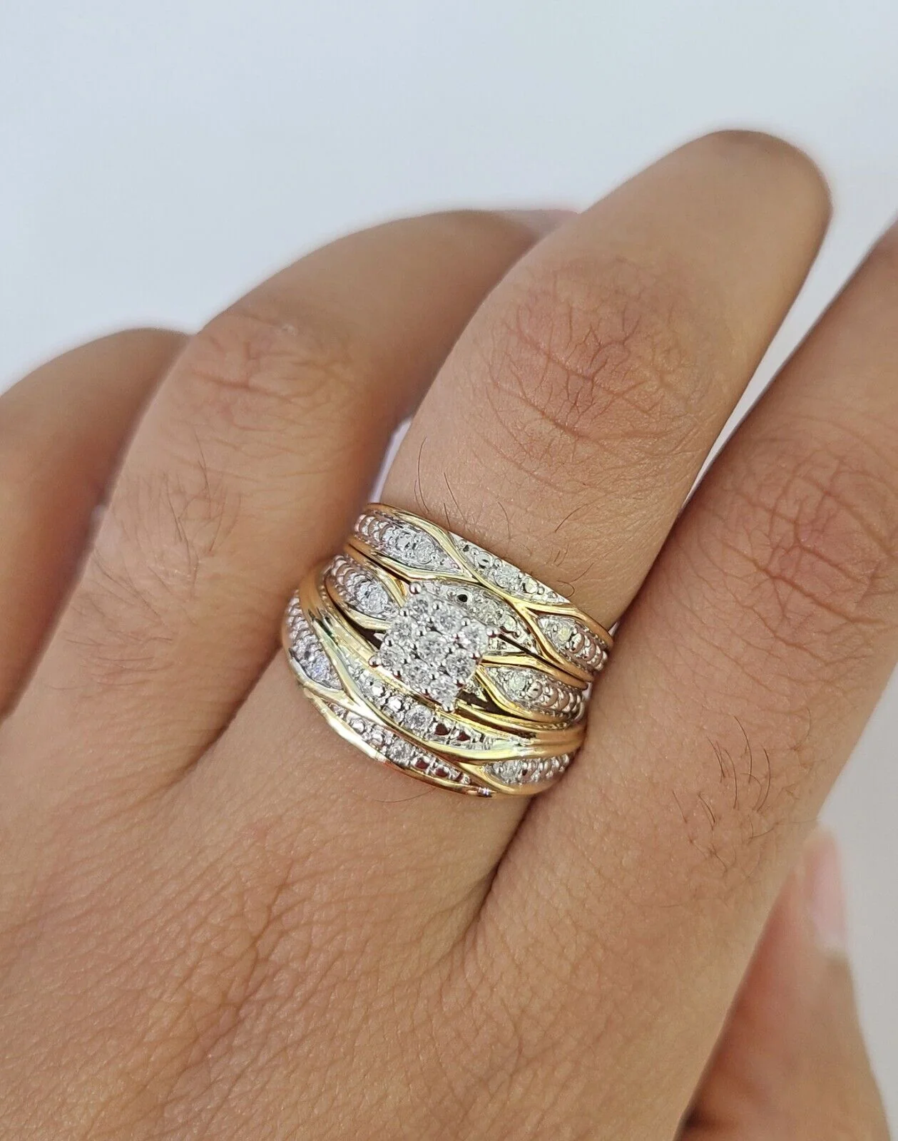 REAL 10k Diamond Ring Ladies Men Trio SET Wedding Engagement Genuine Yellow Gold - Image 6