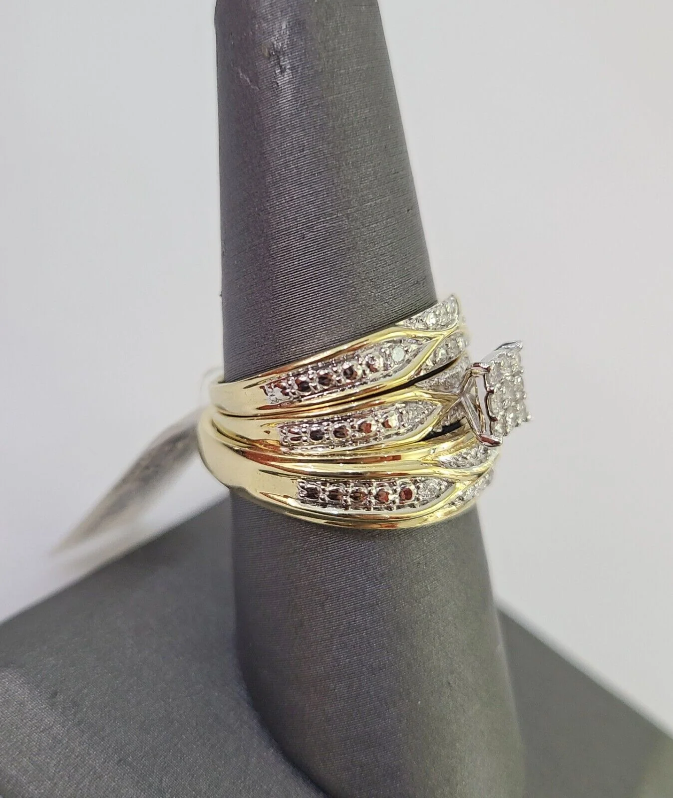 REAL 10k Diamond Ring Ladies Men Trio SET Wedding Engagement Genuine Yellow Gold - Image 7