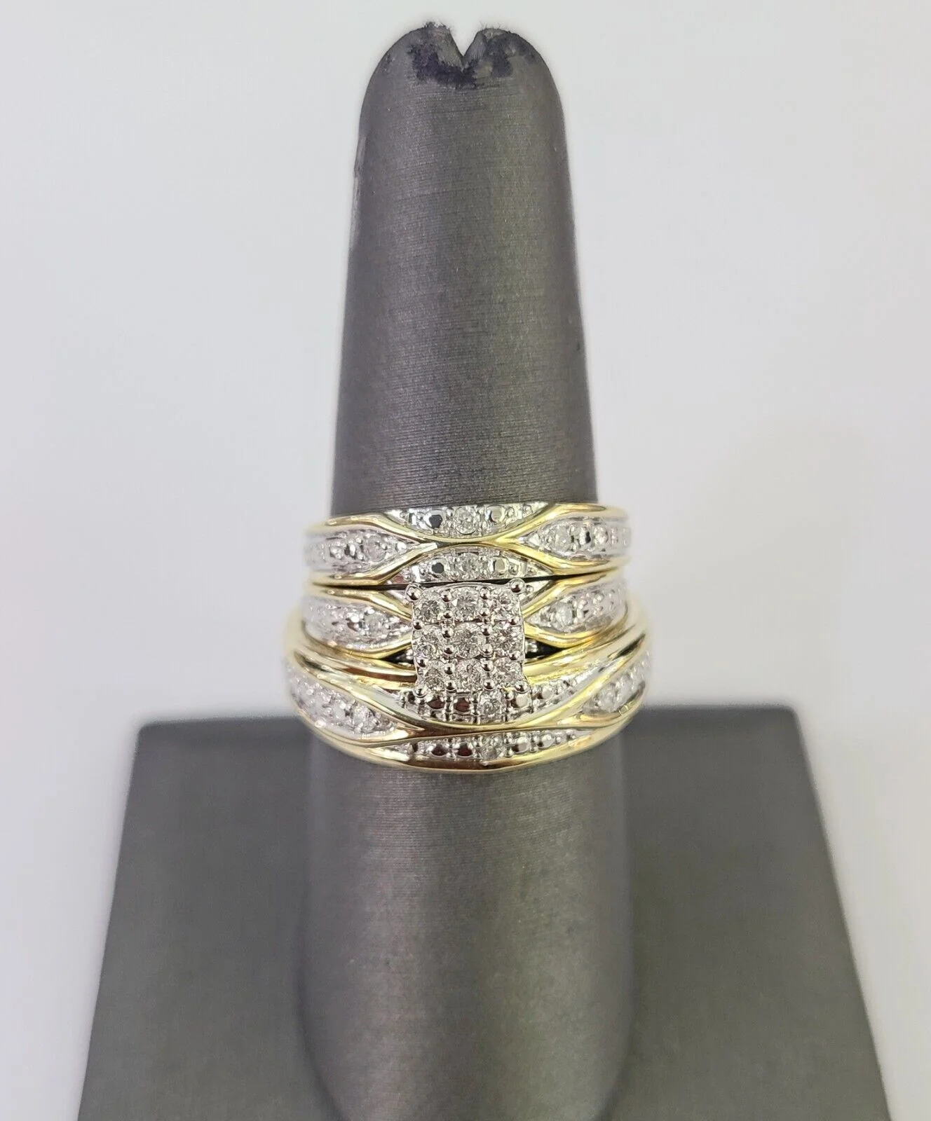 REAL 10k Diamond Ring Ladies Men Trio SET Wedding Engagement Genuine Yellow Gold - Image 8