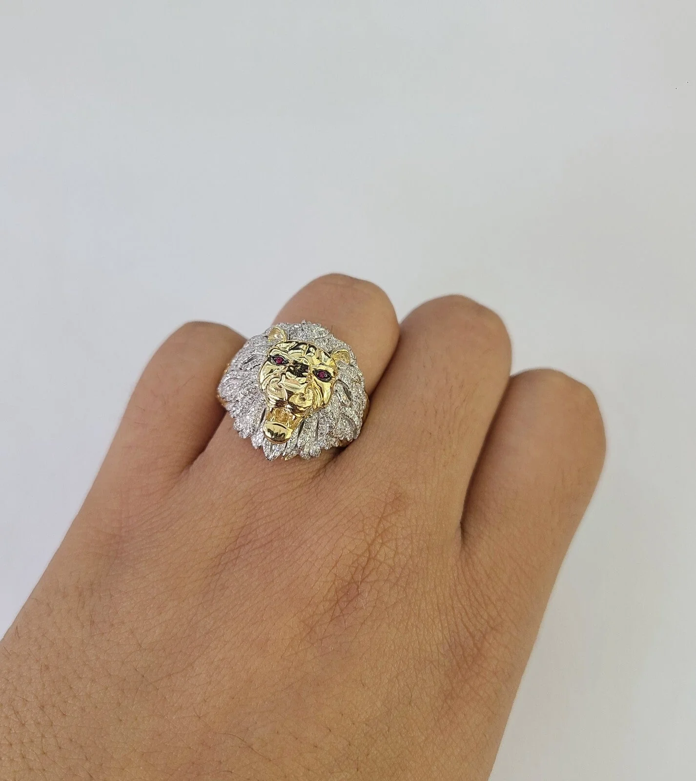 Real 10k Diamond Ring Roaring Lion Men 10kt Yellow Gold Casual Ring All Sizes - Image 2