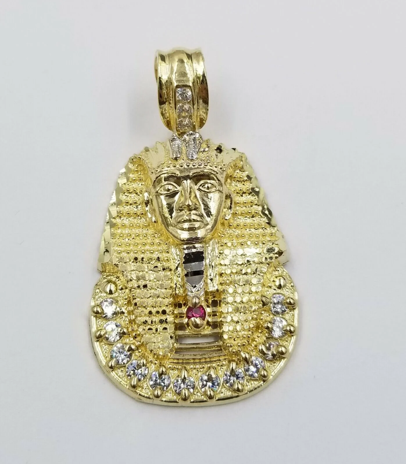 Real 10k Figaro Chain 24" Inch Diamond Cut 1.5 Inch Pharaoh Head Charm Pendant - Image 4