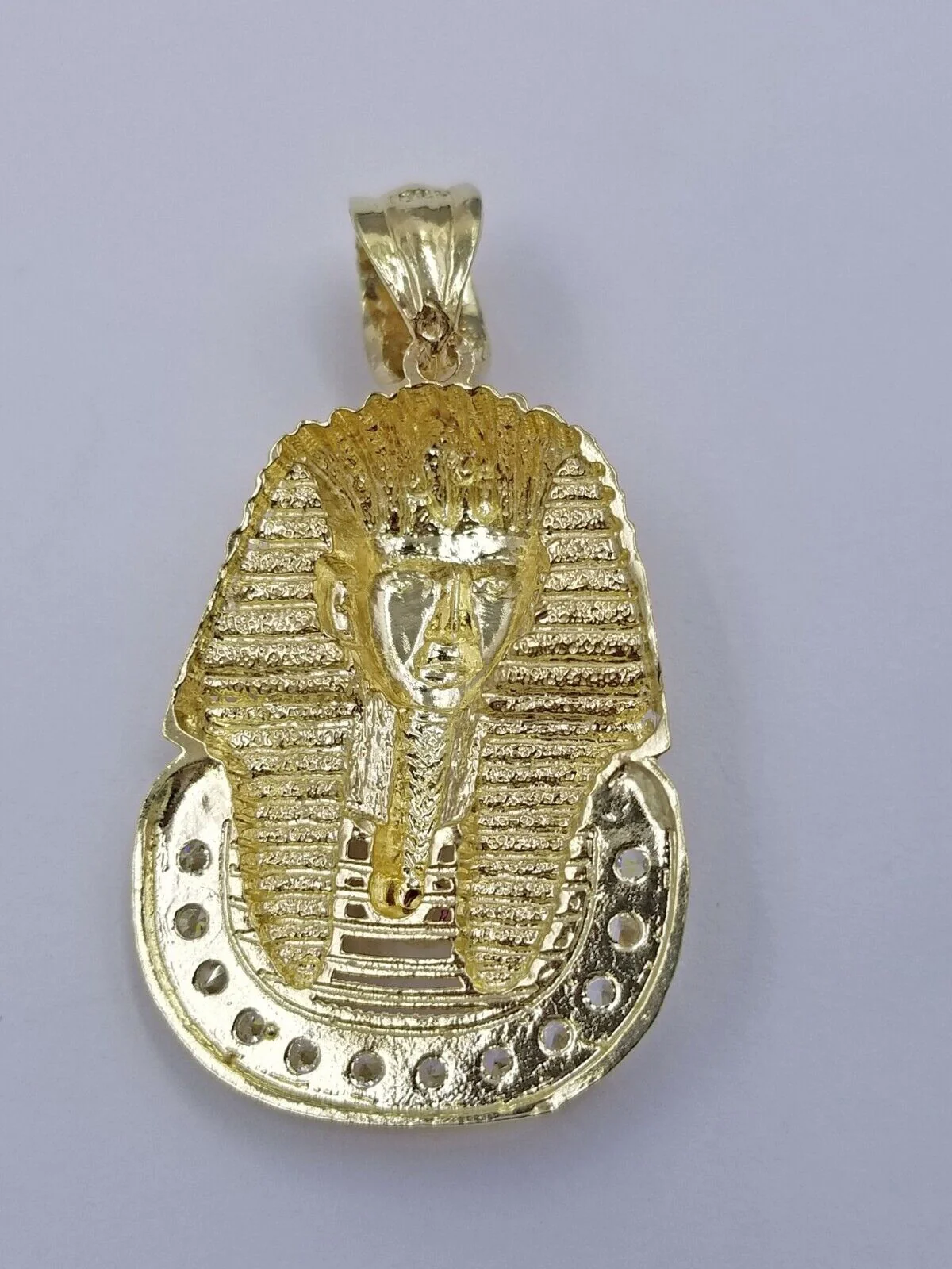 Real 10k Figaro Chain 24" Inch Diamond Cut 1.5 Inch Pharaoh Head Charm Pendant - Image 7
