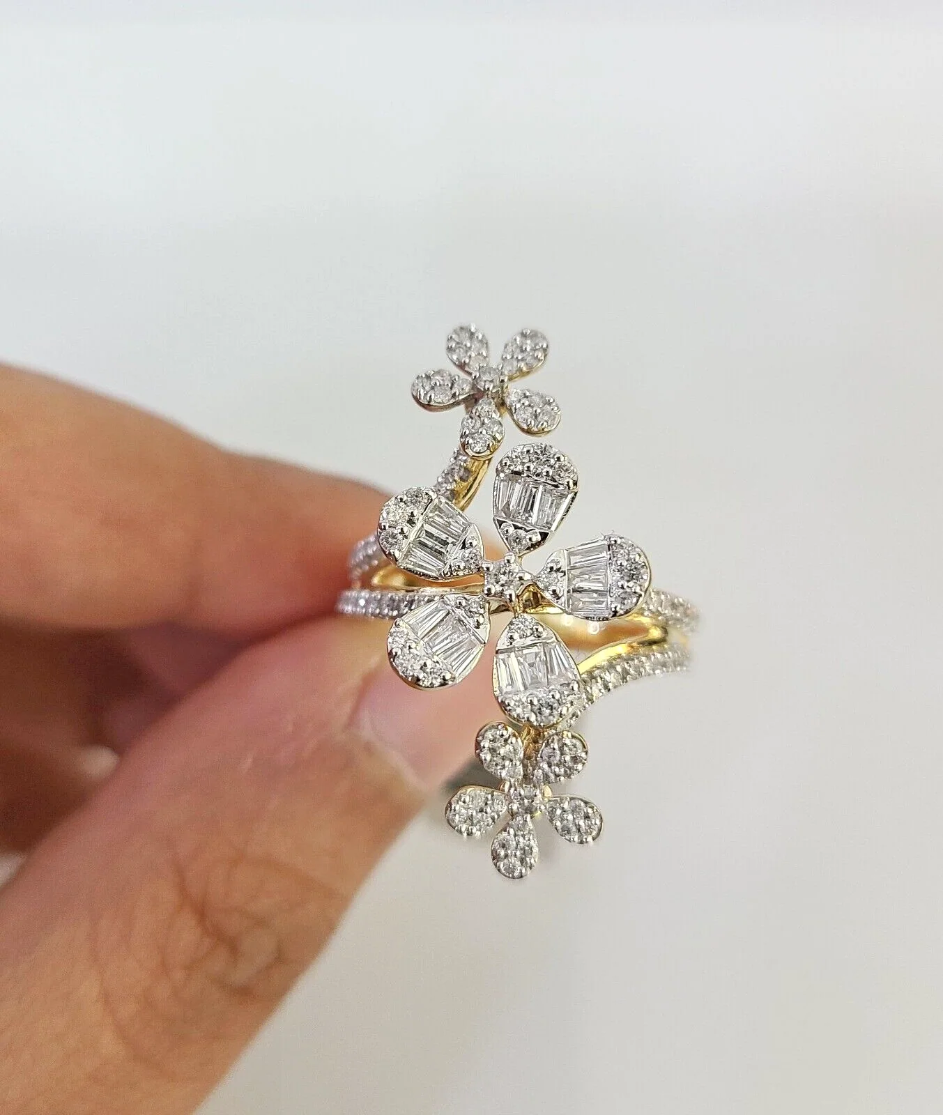 Real 10k Flowers Diamond Ladies Ring Women Casual 10Kt Yellow Gold All Sizes - Image 6