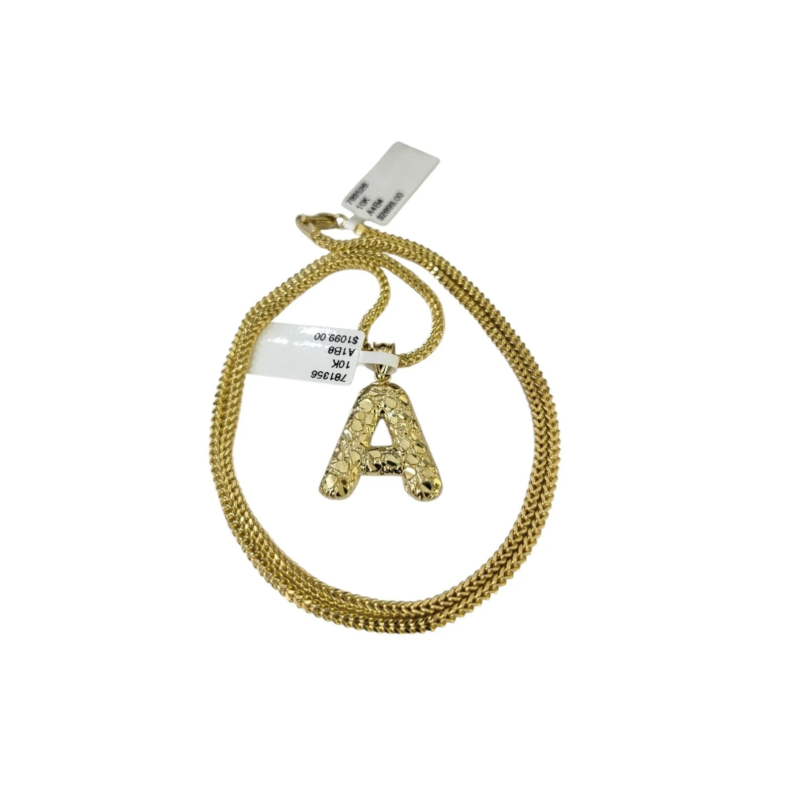 Real 10k Gold A Initial Charm Pendant Franco Chain Necklace SET 2.5mm 16"-26" - Image 2
