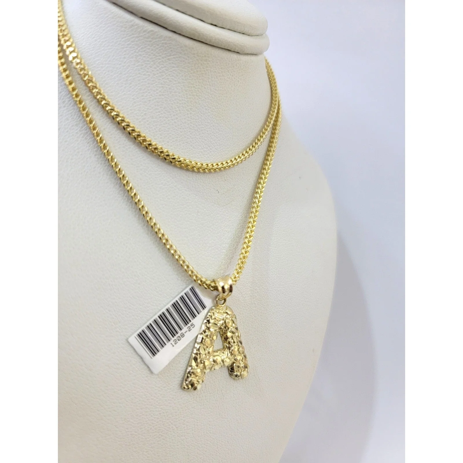 Real 10k Gold A Initial Charm Pendant Franco Chain Necklace SET 2.5mm 16"-26" - Image 5