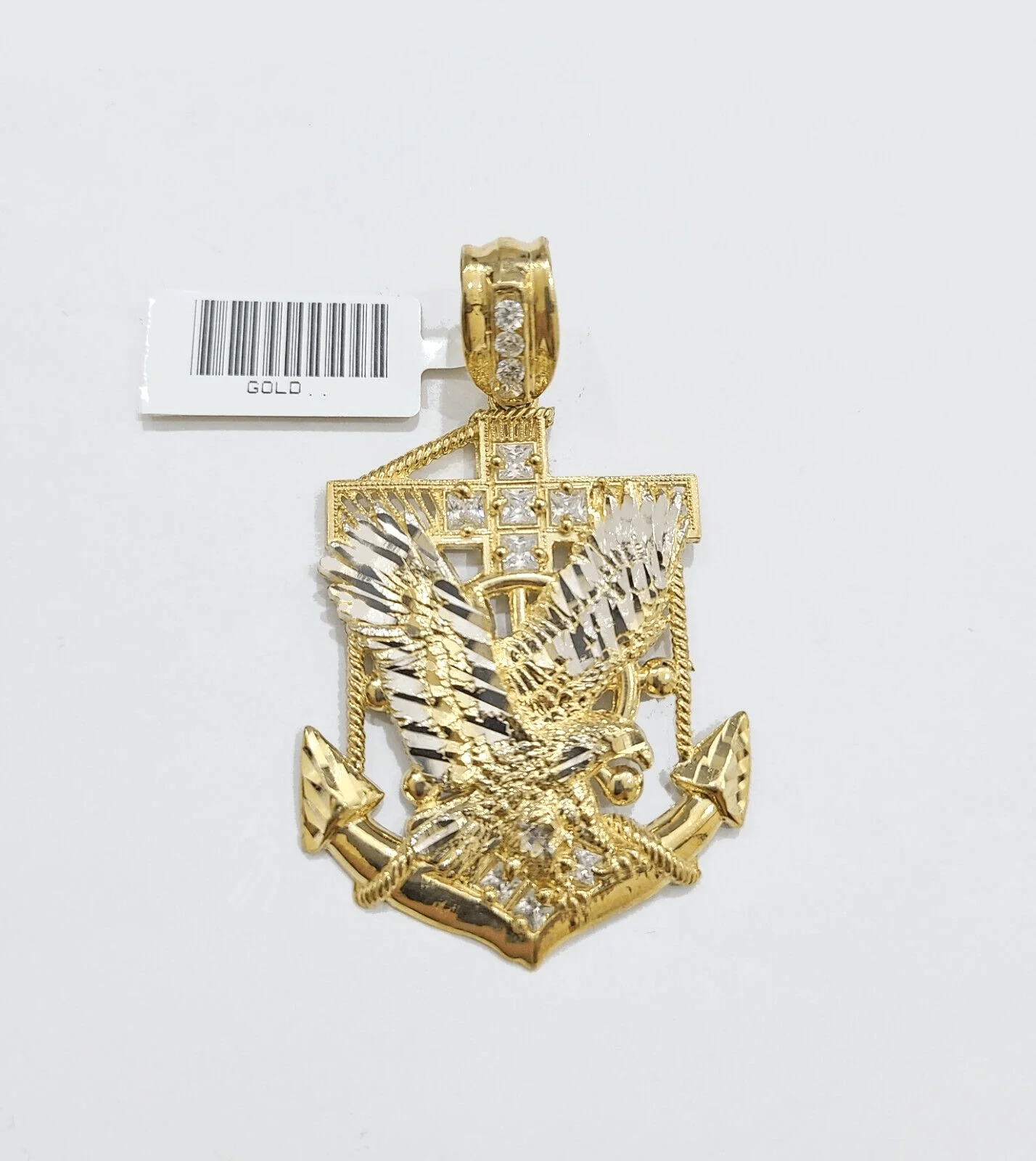 Real 10k Gold Anchor Eagle Bird Charm 2'' Pendant 10kt Yellow Gold Men Women - Image 2