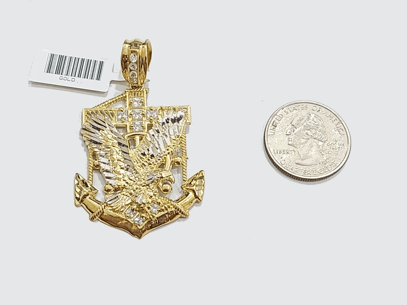 Real 10k Gold Anchor Eagle Bird Charm 2'' Pendant 10kt Yellow Gold Men Women - Image 3