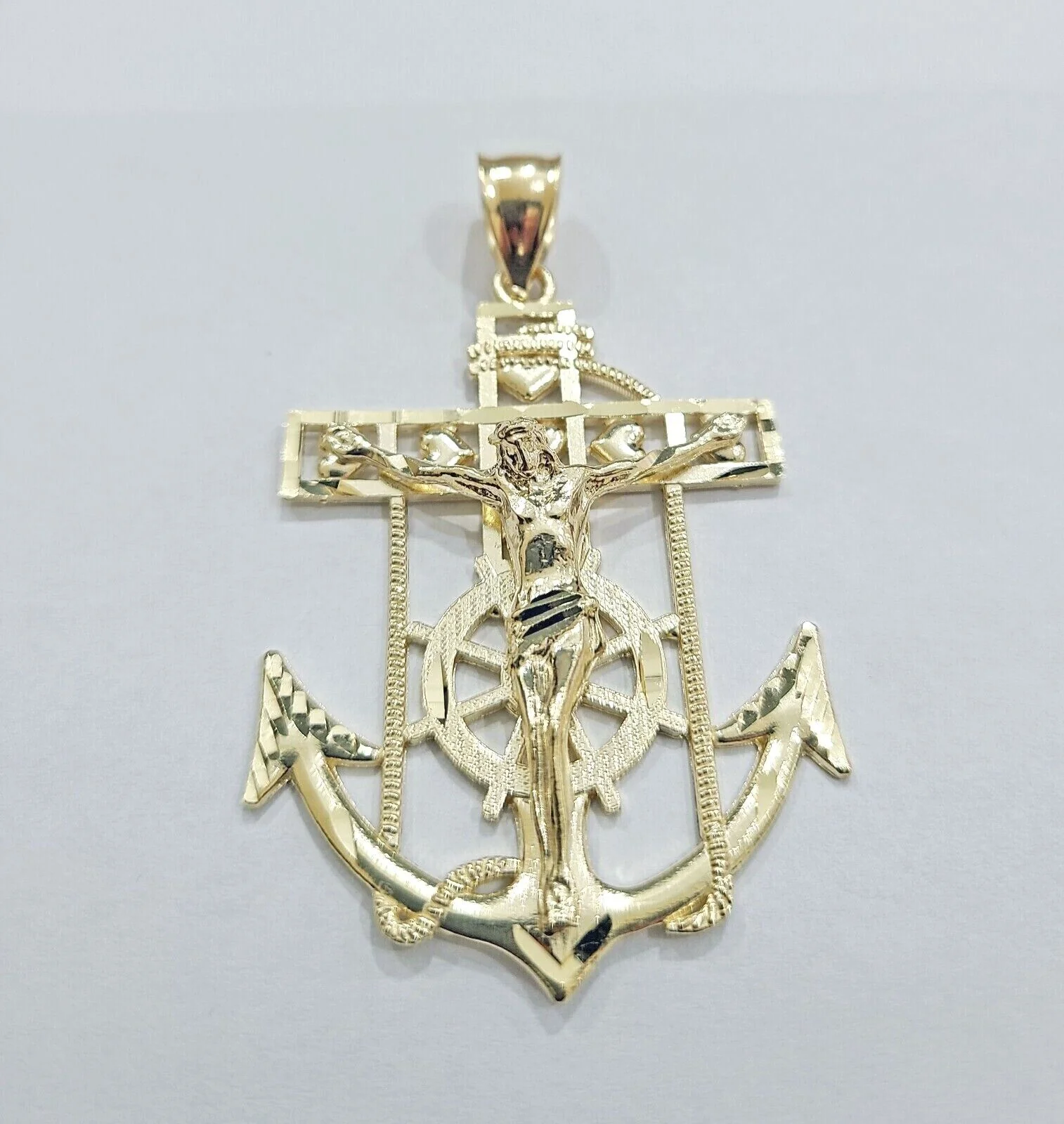Real 10k Gold Anchor Jesus Crucifix Charm Pendant 10kt Yellow Gold Men Women - Image 2