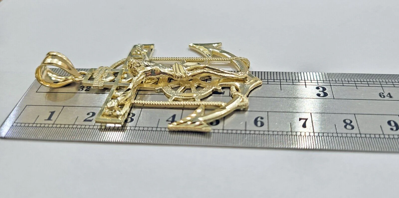 Real 10k Gold Anchor Jesus Crucifix Charm Pendant 10kt Yellow Gold Men Women - Image 4