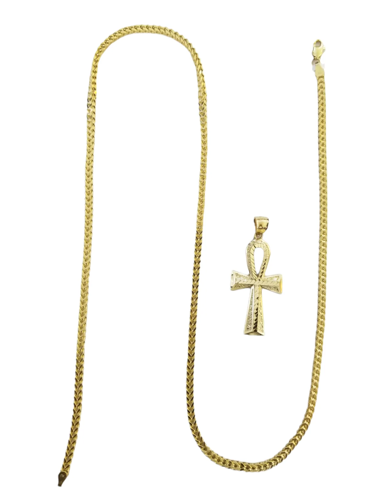 Real 10k Gold Ankh Cross Egyptian Symbol Pendent 3mm Franco Chain 18"-28" Inch - Image 3
