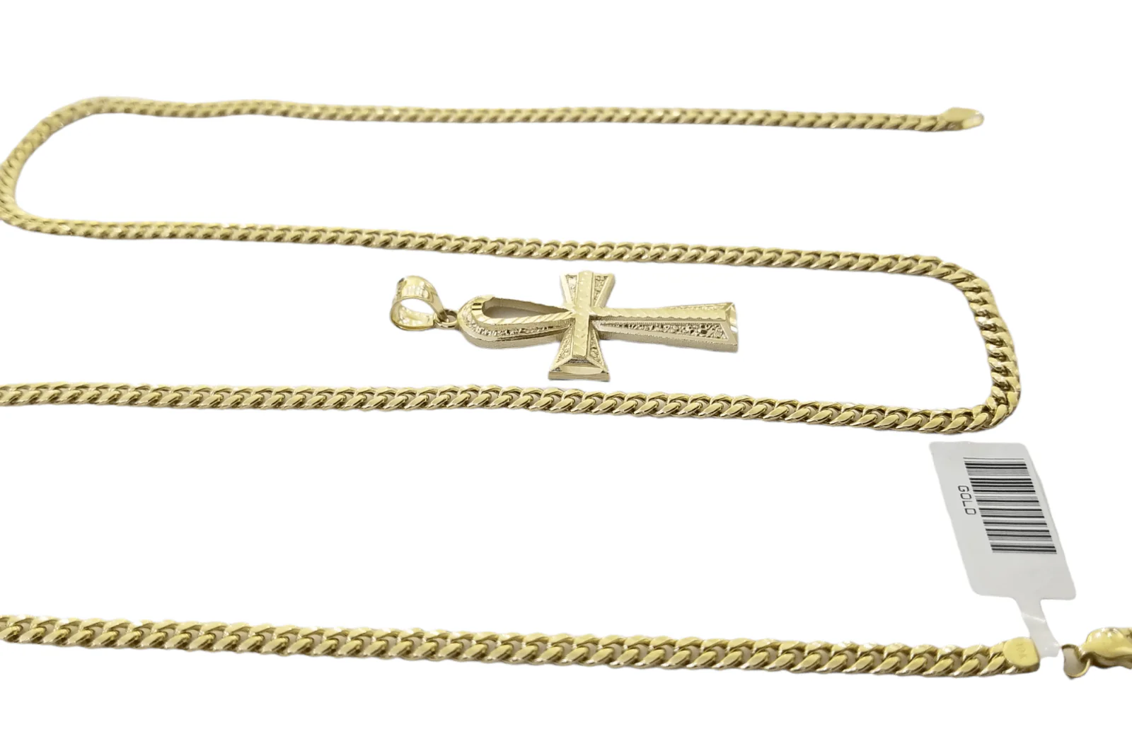 Real 10k Gold Ankh Cross Pendent 4mm Cuban Link Chain 18"20' 22" 24" 26" SET - Image 5