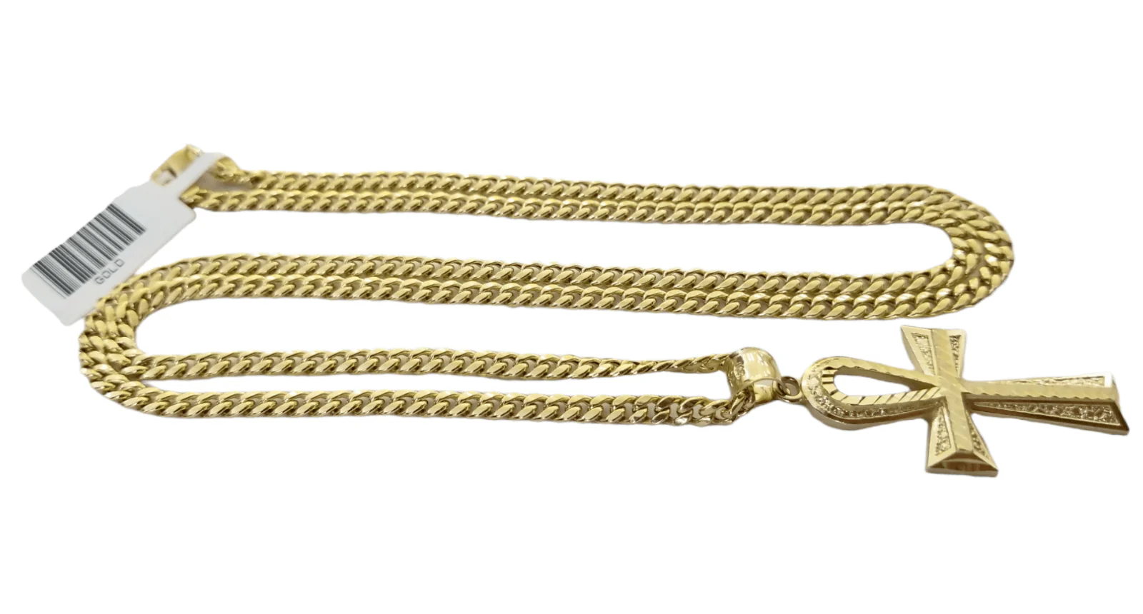 Real 10k Gold Ankh Cross Pendent 4mm Cuban Link Chain 18"20' 22" 24" 26" SET - Image 8