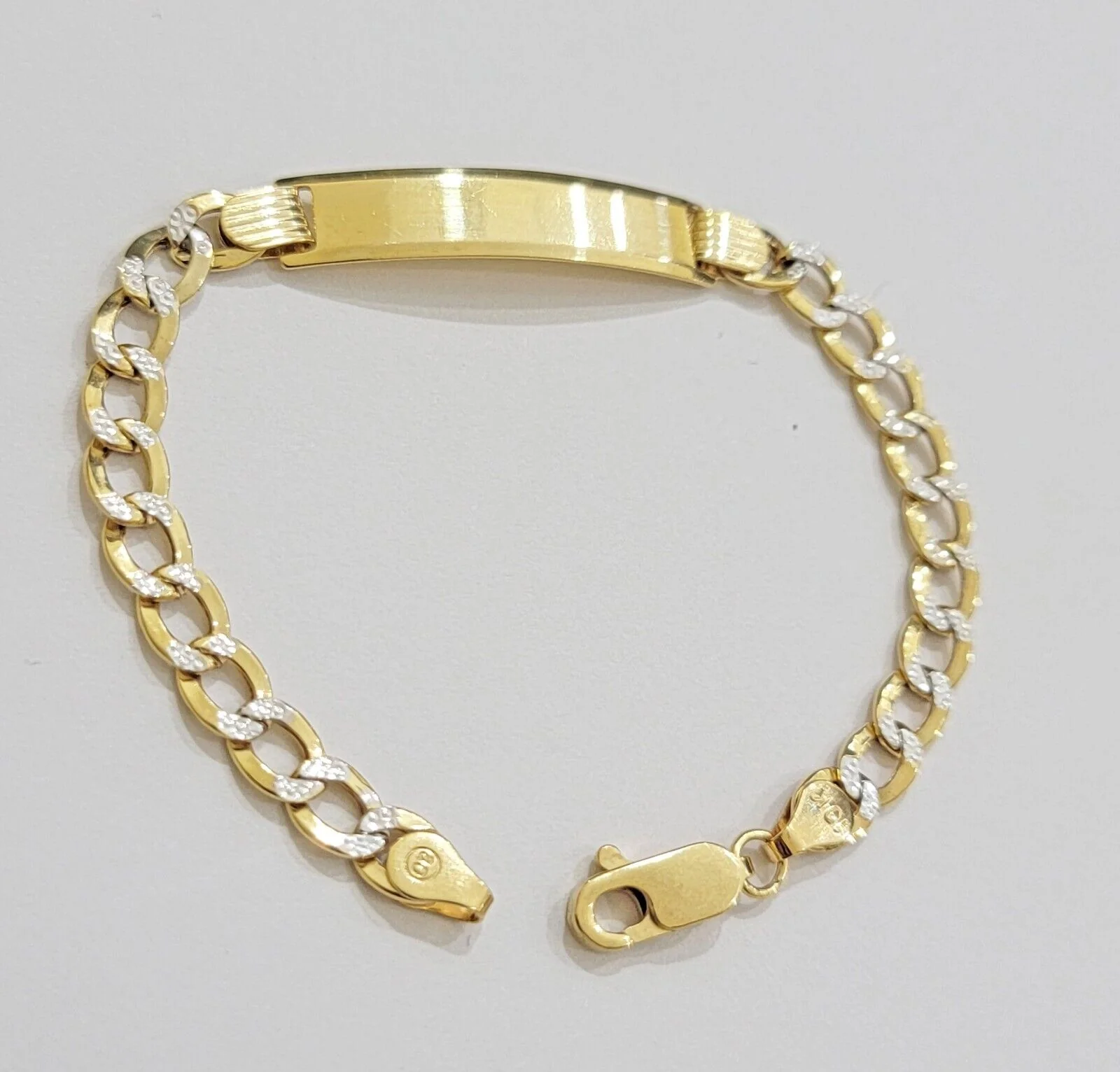 REAL 10k Gold Baby Bracelet ID Cuban curb Link Two-tone style 5mm 6 Inch Kids BR - Image 5