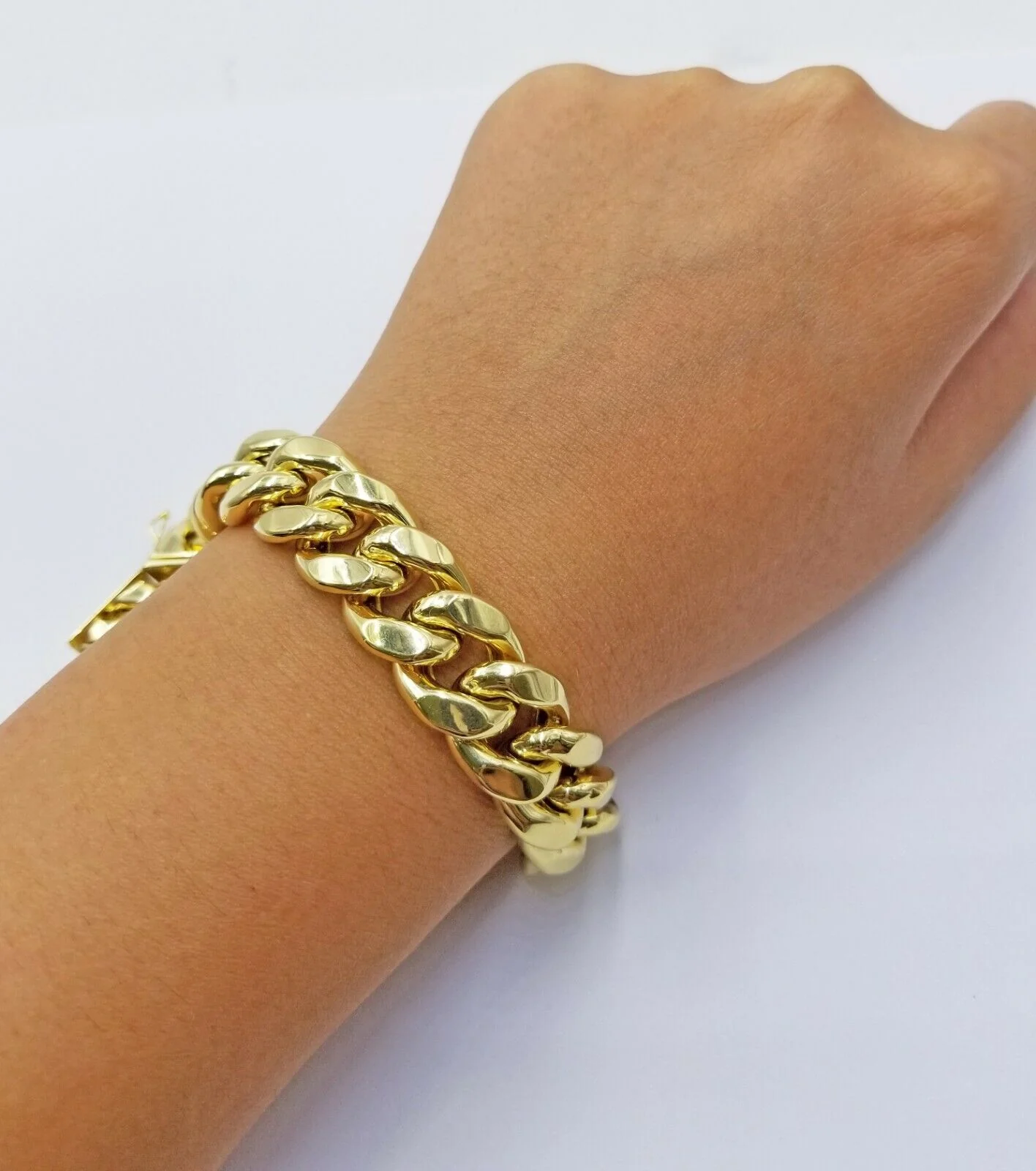 Real 10k Gold Bracelet Miami Cuban Link 8.5 Inch 15mm Box clasp Thick Strong 10k - Image 3