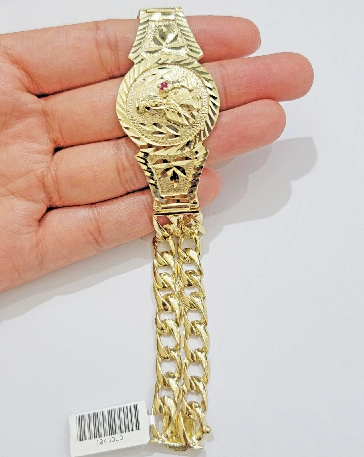 Real 10k Gold Bracelet Solid San barbara 8.25 Inch Cuban Link Box Lock, Pura oro - Image 2