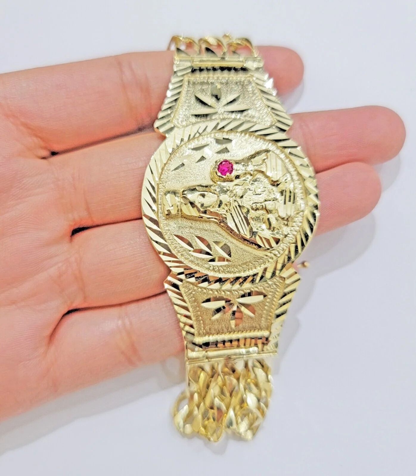 Real 10k Gold Bracelet Solid San barbara 8 Inches Cuban Link Box Lock, Pura oro - Image 2