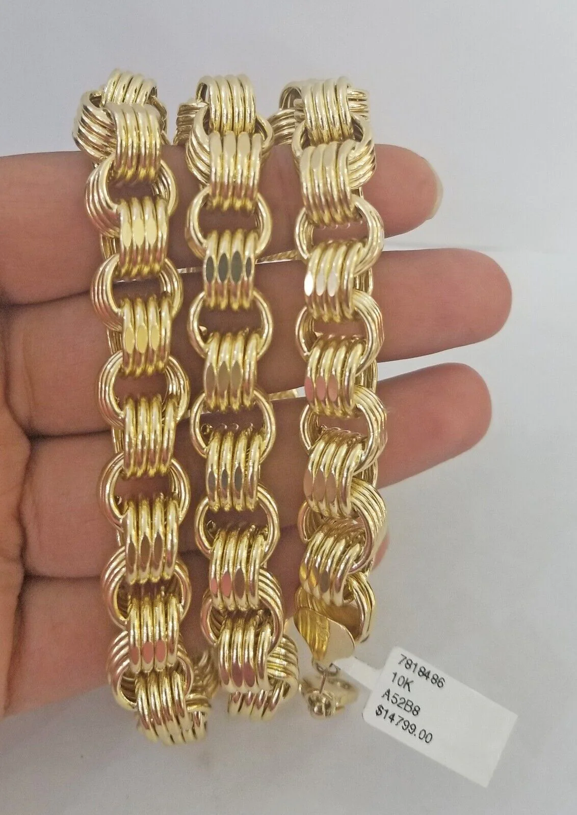 Real 10k Gold Byzantine Chain 11mm necklace 24" Men's 10kt yellow gold Box Chain - Image 2