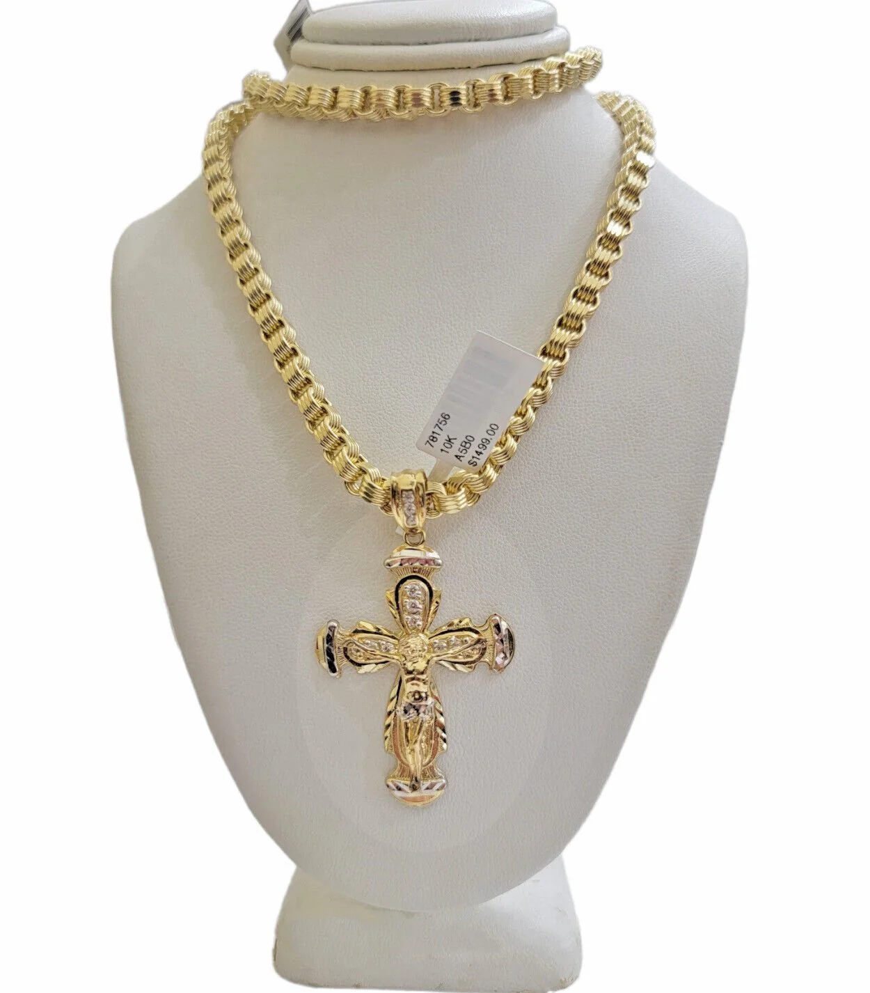 REAL 10k Gold byzantine Chain Cross Pendant Set 5mm Necklace & Jesus Crucifix - Image 3