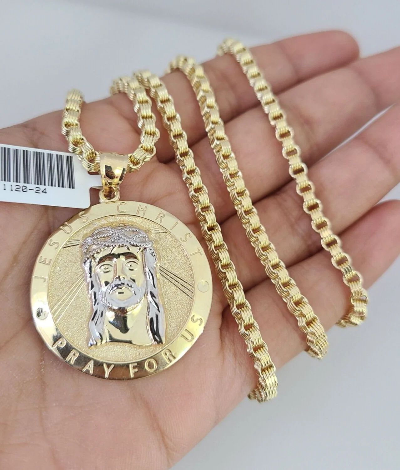 Real 10k Gold Byzantine Chain Jesus Charm Pendant SET 3mm 26 Inch Mens Necklace - Image 2