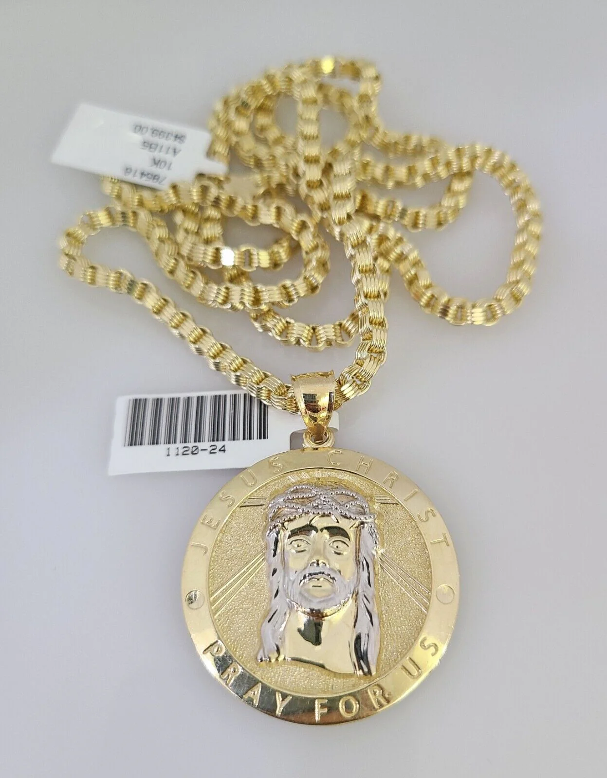 Real 10k Gold Byzantine Chain Jesus Charm Pendant SET 3mm 26 Inch Mens Necklace - Image 5