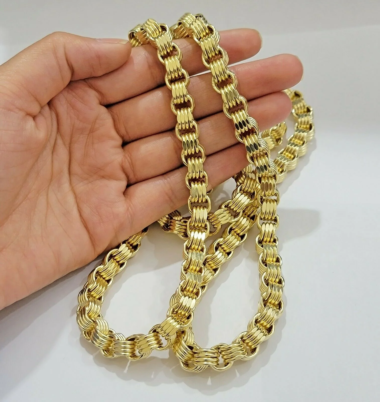 Real 10k Gold Byzantine Chain Necklace 8mm 22" 24" 26" 28" 30" 10kt Yellow Gold - Image 9