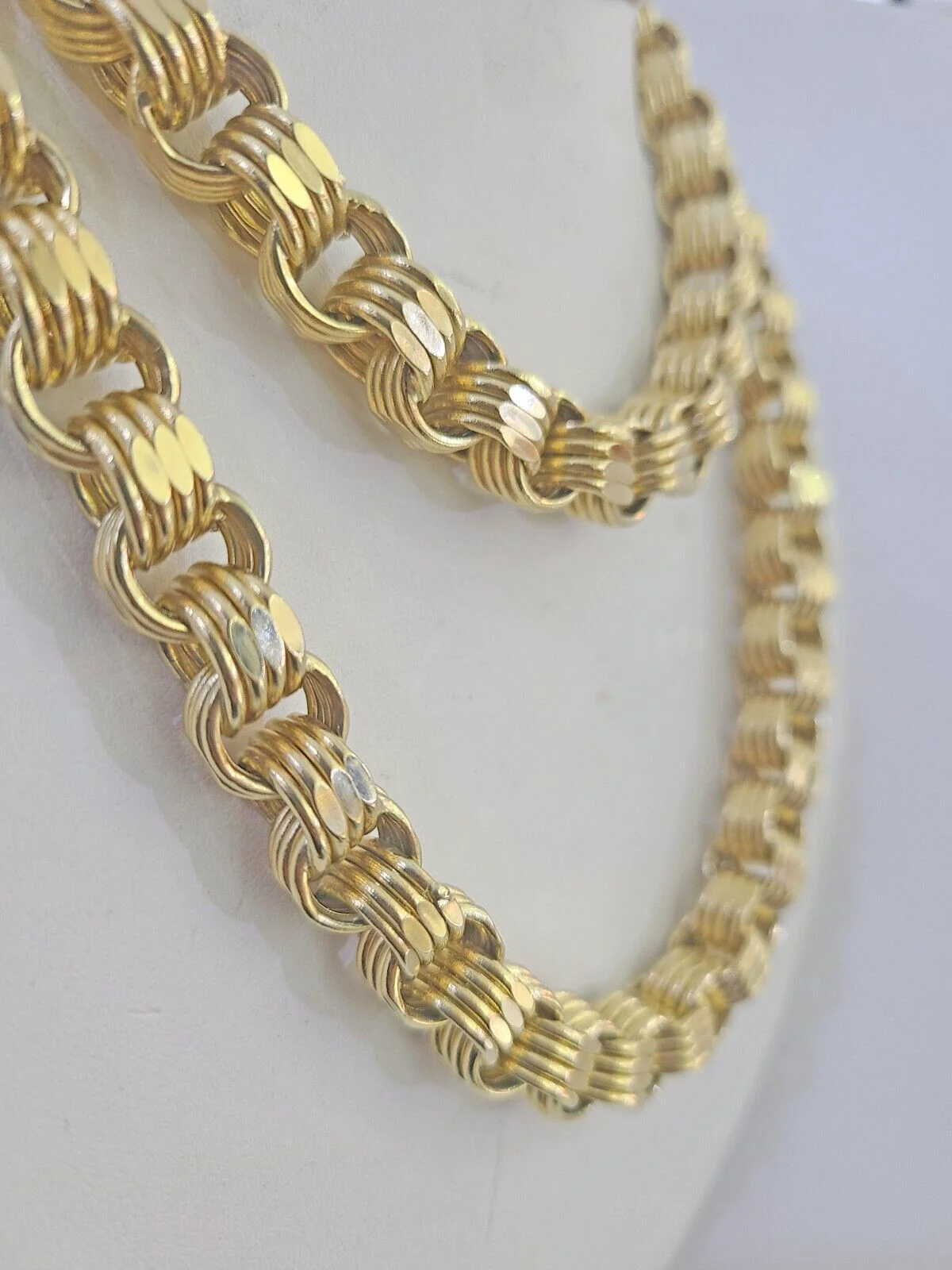 REAL 10k Gold Byzantine Chain Necklace Lobster Clasp 10mm 20"22" 24" 26" 28" 30" - Image 2
