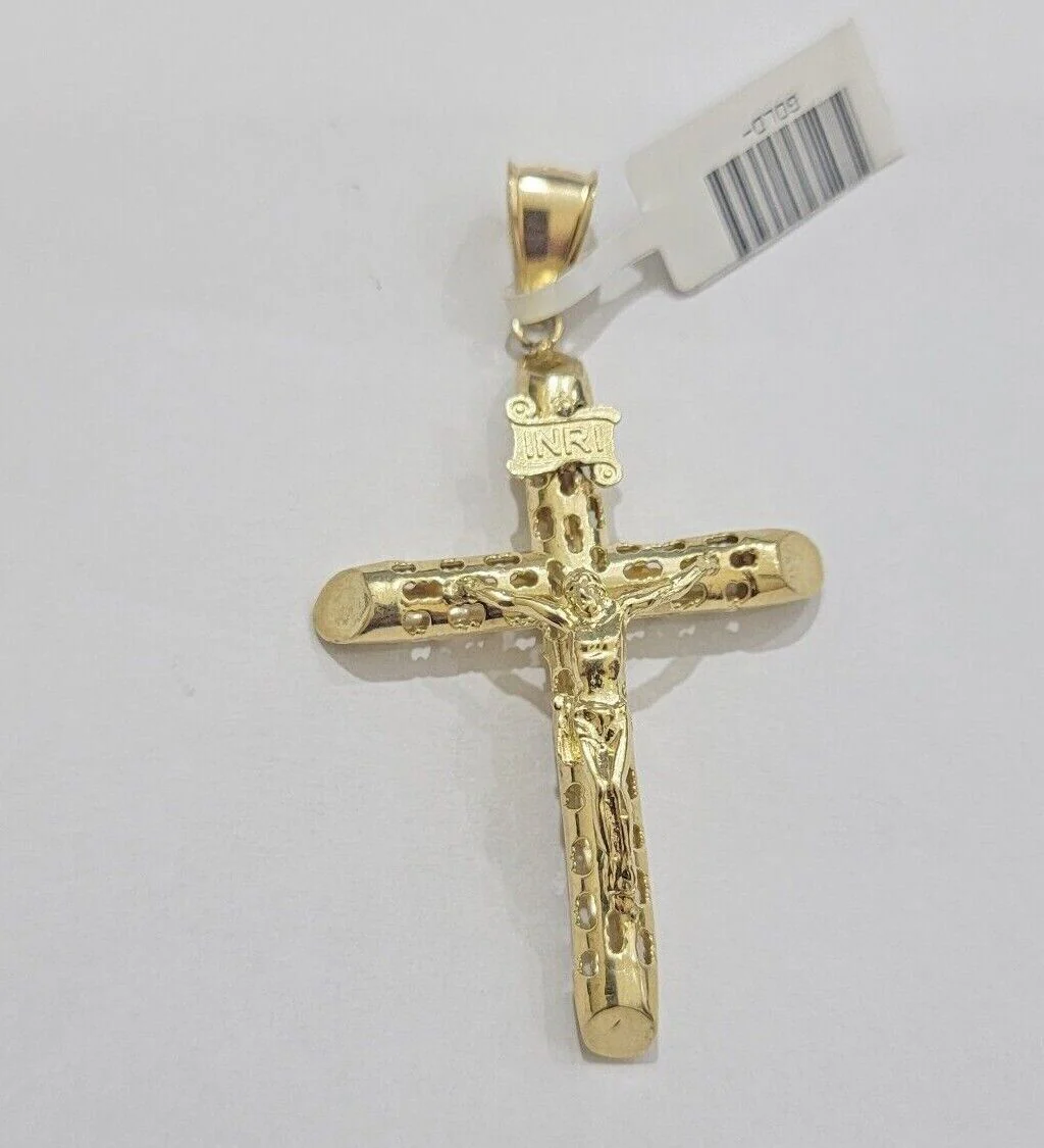 Real 10k Gold byzantine Chain Pendant Set 5mm Necklace With Jesus Cross Charm - Image 7