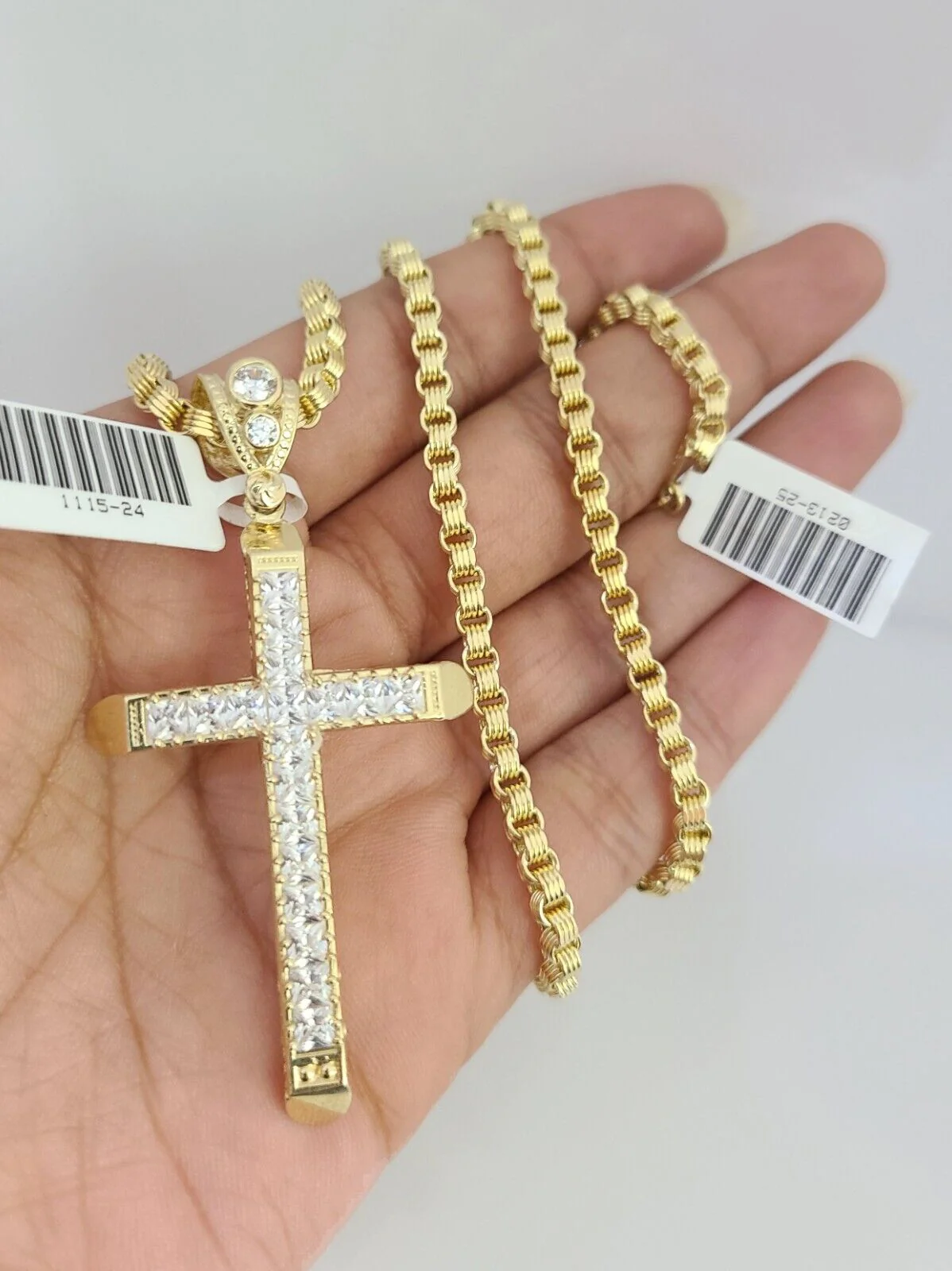 Real 10k Gold Byzantine Necklace Cross Charm SET Chain 20-30" 3mm Pendant - Image 2