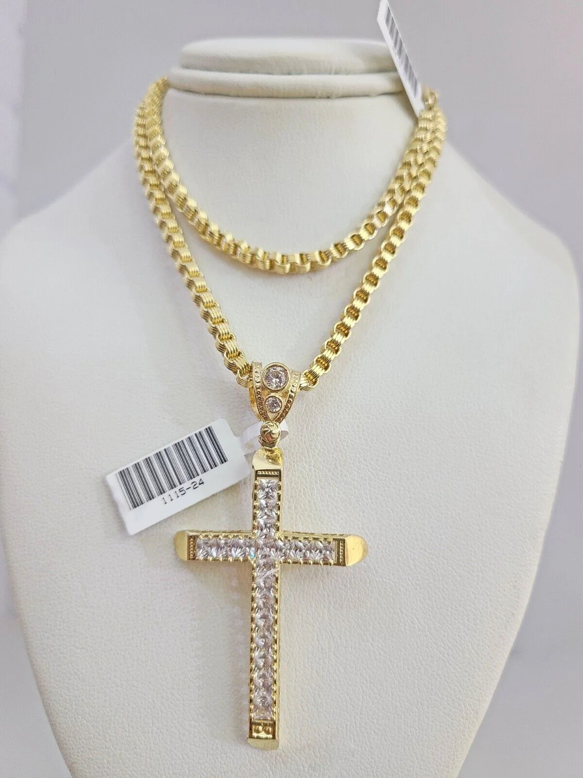 Real 10k Gold Byzantine Necklace Cross Charm SET Chain 20-30" 3mm Pendant - Image 7