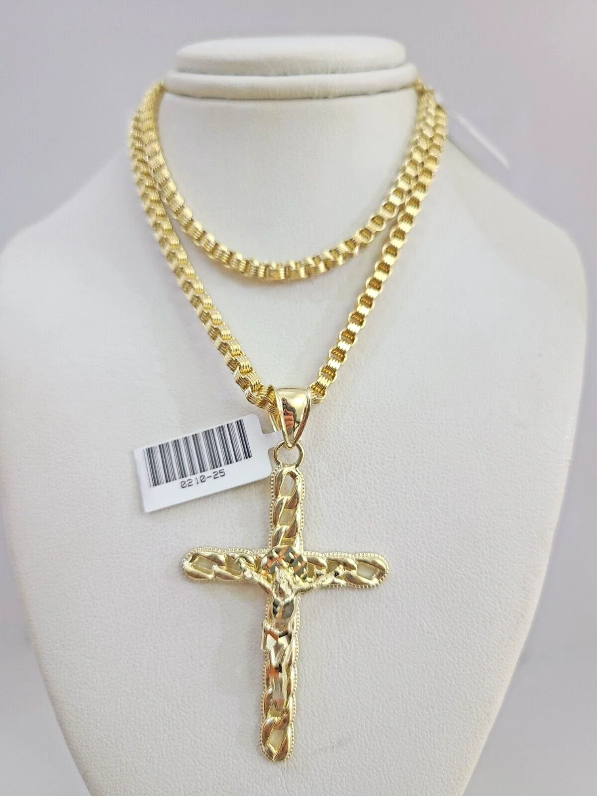 Real 10k Gold Byzantine Necklace Cross Pendant SET Chain 20-30" 3mm