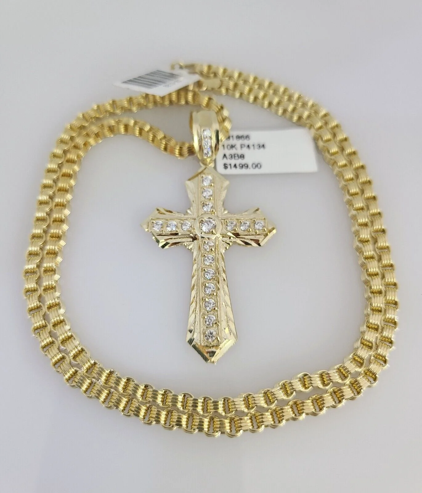 Real 10k Gold Byzantine Necklace Cross Charm SET Chain 20-30" 3mm Pendant