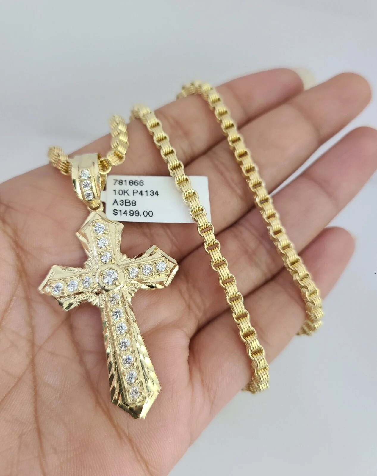 Real 10k Gold Byzantine Necklace Cross Charm SET Chain 20-30" 3mm Pendant - Image 2