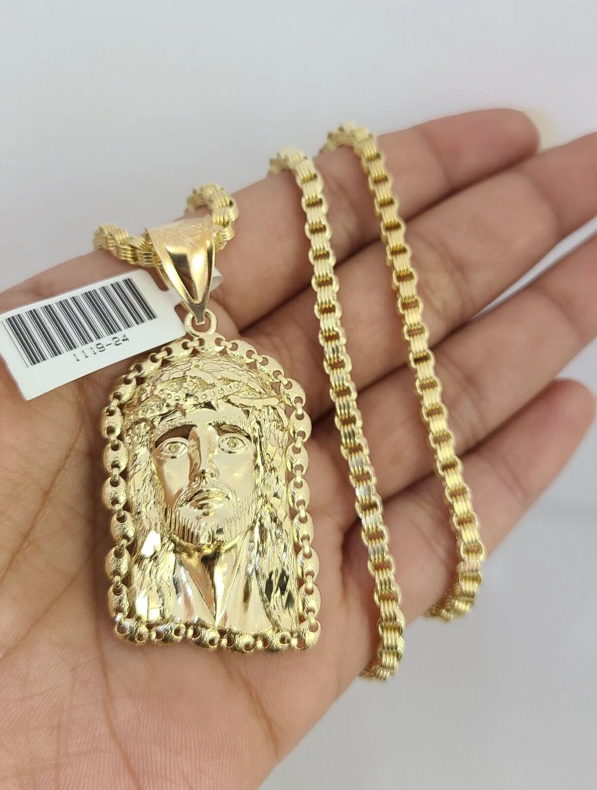 Real 10k Gold Byzantine Necklace Jesus Head Charm SET Chain 20"-30" 3mm Pendant - Image 2