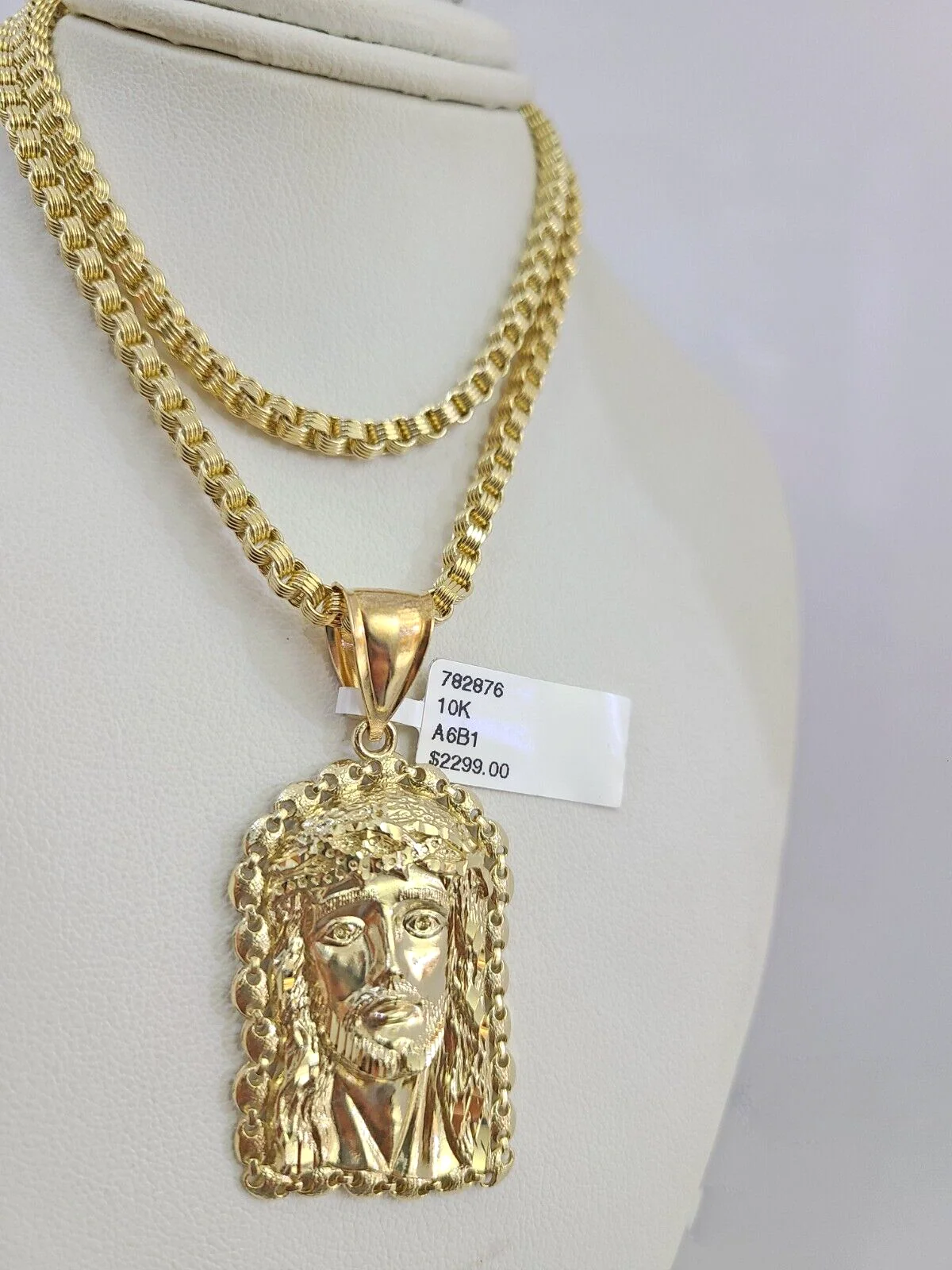 Real 10k Gold Byzantine Necklace Jesus Head Charm SET Chain 20"-30" 3mm Pendant - Image 4