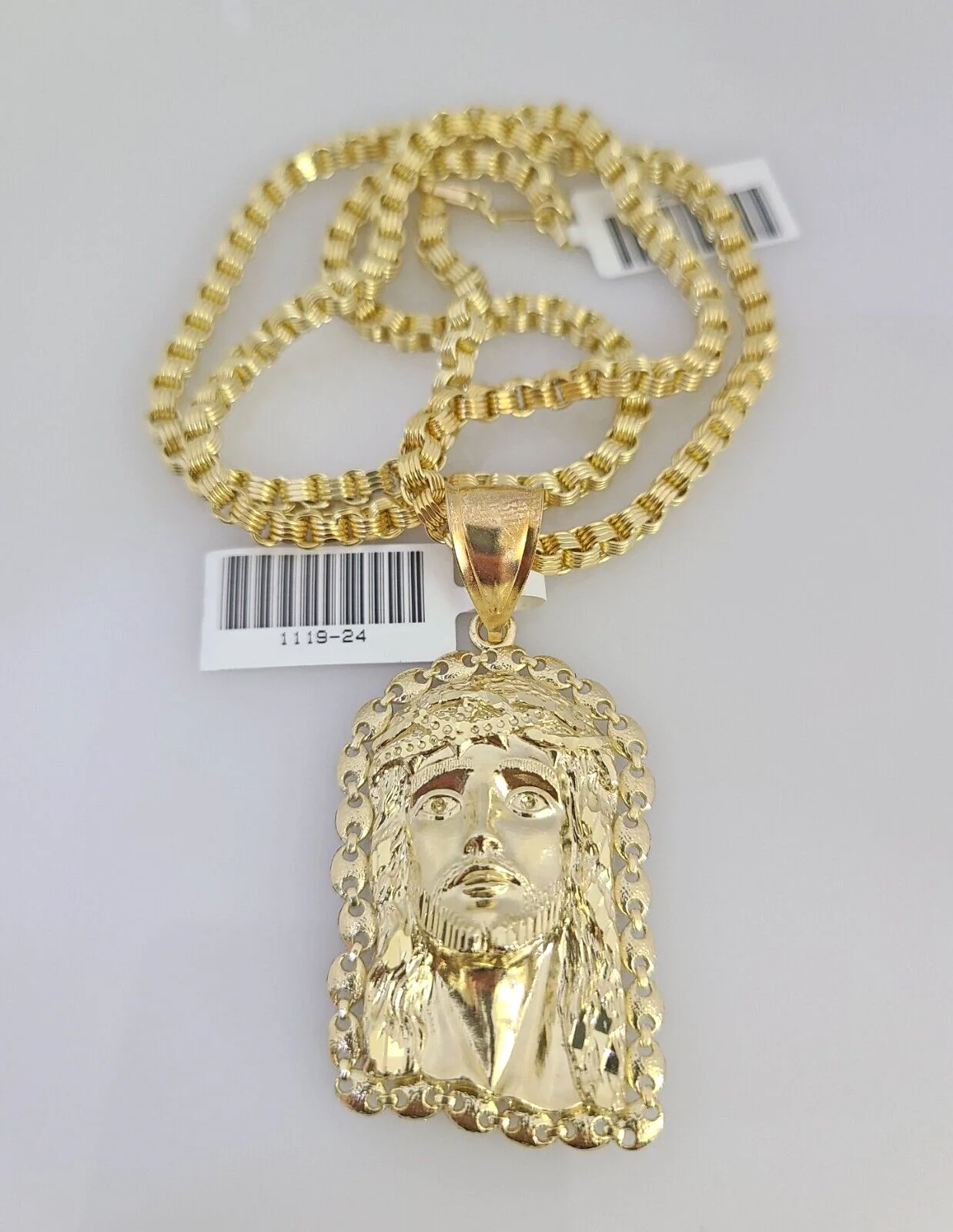 Real 10k Gold Byzantine Necklace Jesus Head Charm SET Chain 20"-30" 3mm Pendant - Image 5