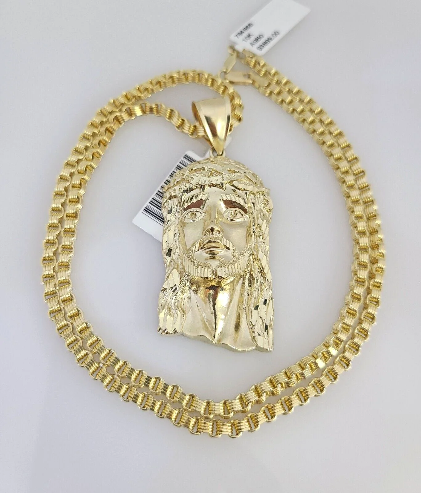 Real 10k Gold Byzantine Necklace Jesus Head Charm SET Chain 20"-30" 3mm Pendant - Image 2