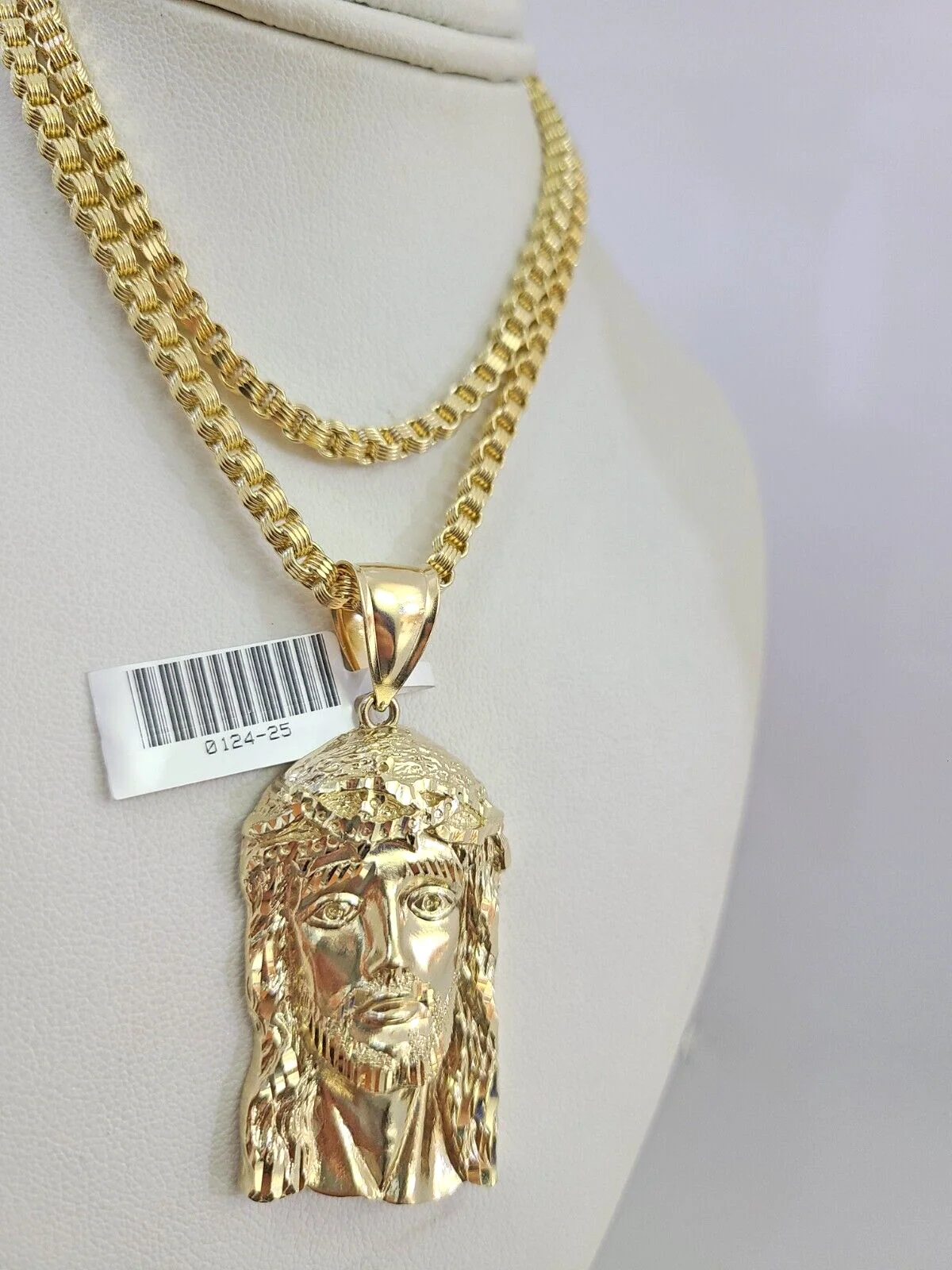 Real 10k Gold Byzantine Necklace Jesus Head Charm SET Chain 20"-30" 3mm Pendant - Image 4
