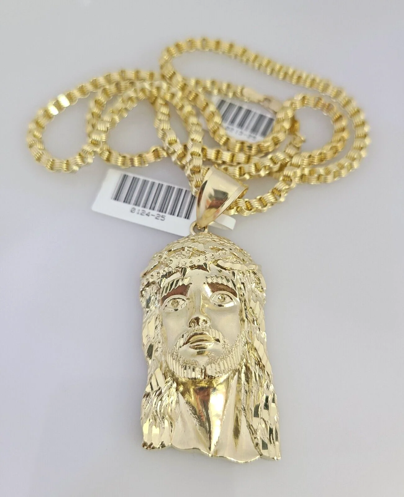 Real 10k Gold Byzantine Necklace Jesus Head Charm SET Chain 20"-30" 3mm Pendant - Image 5