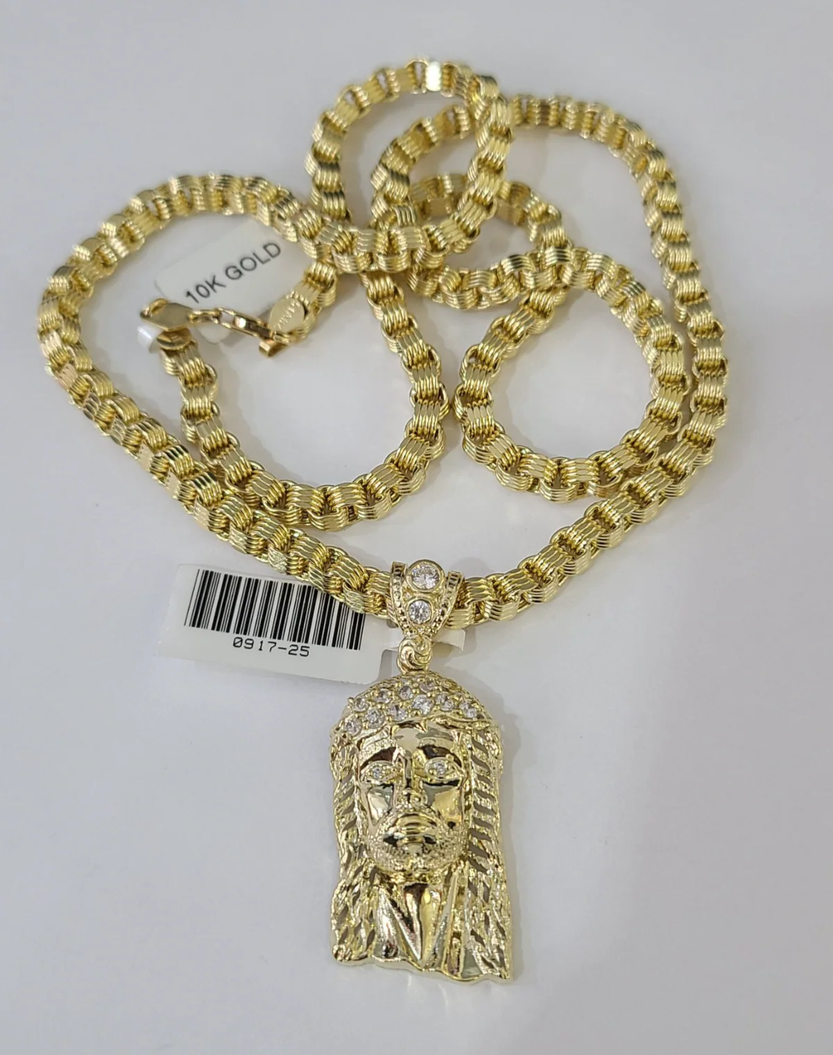 Real 10k Gold Byzantine Necklace Jesus Head Pendant Charm SET Chain 20"-30" 4mm - Image 2