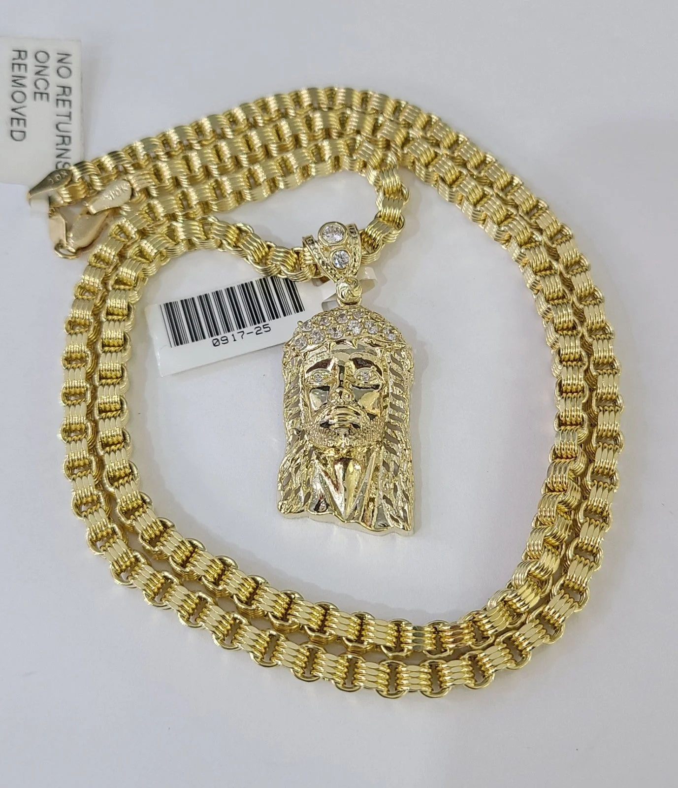 Real 10k Gold Byzantine Necklace Jesus Head Pendant Charm SET Chain 20"-30" 4mm - Image 4