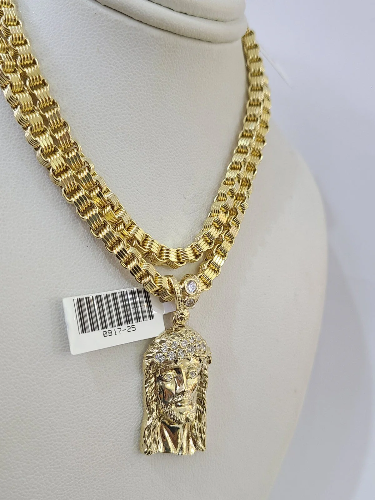 Real 10k Gold Byzantine Necklace Jesus Head Pendant Charm SET Chain 20"-30" 4mm - Image 5