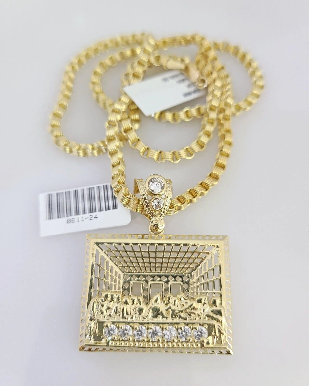Real 10k Gold Byzantine Necklace Last Supper Charm SET Chain 20-30" 3mm Pendant - Image 2