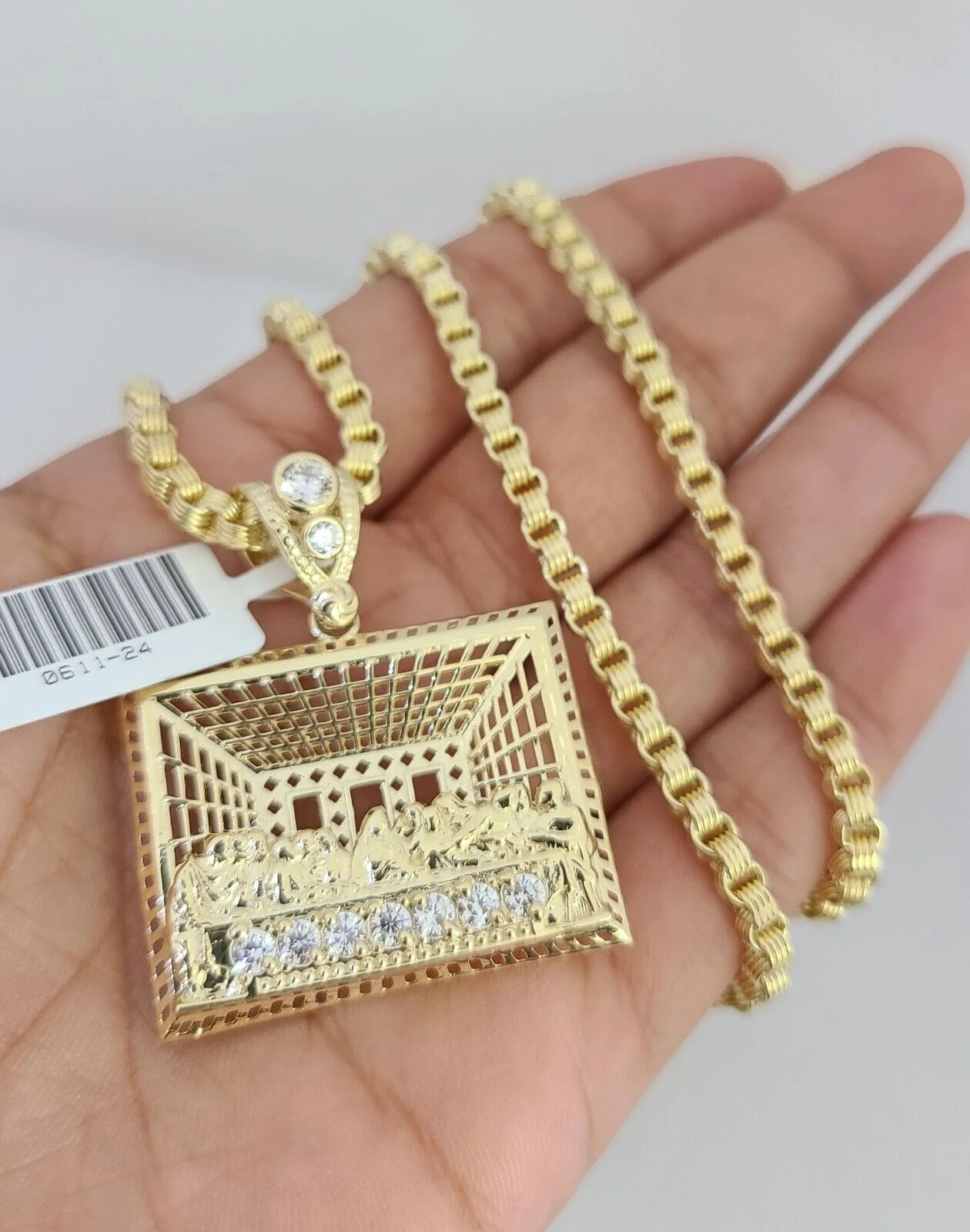 Real 10k Gold Byzantine Necklace Last Supper Charm SET Chain 20-30" 3mm Pendant - Image 3