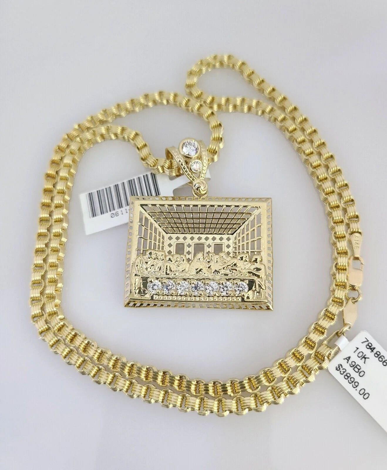 Real 10k Gold Byzantine Necklace Last Supper Charm SET Chain 20-30" 3mm Pendant - Image 4