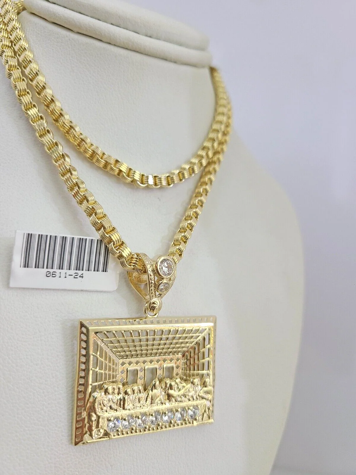 Real 10k Gold Byzantine Necklace Last Supper Charm SET Chain 20-30" 3mm Pendant - Image 6