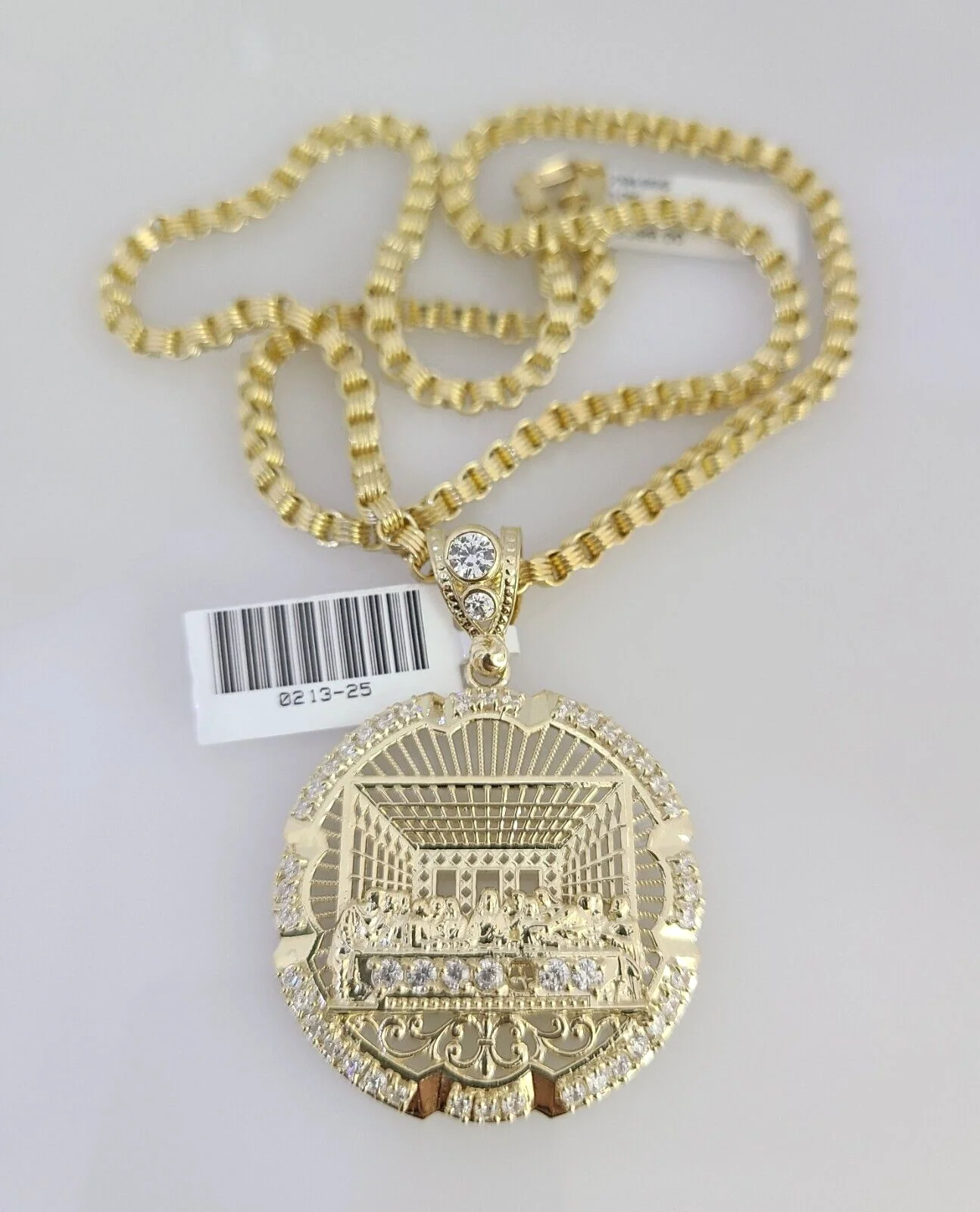 Real 10k Gold Byzantine Necklace Last Supper Charm SET Chain 20-30" 3mm Pendant - Image 5