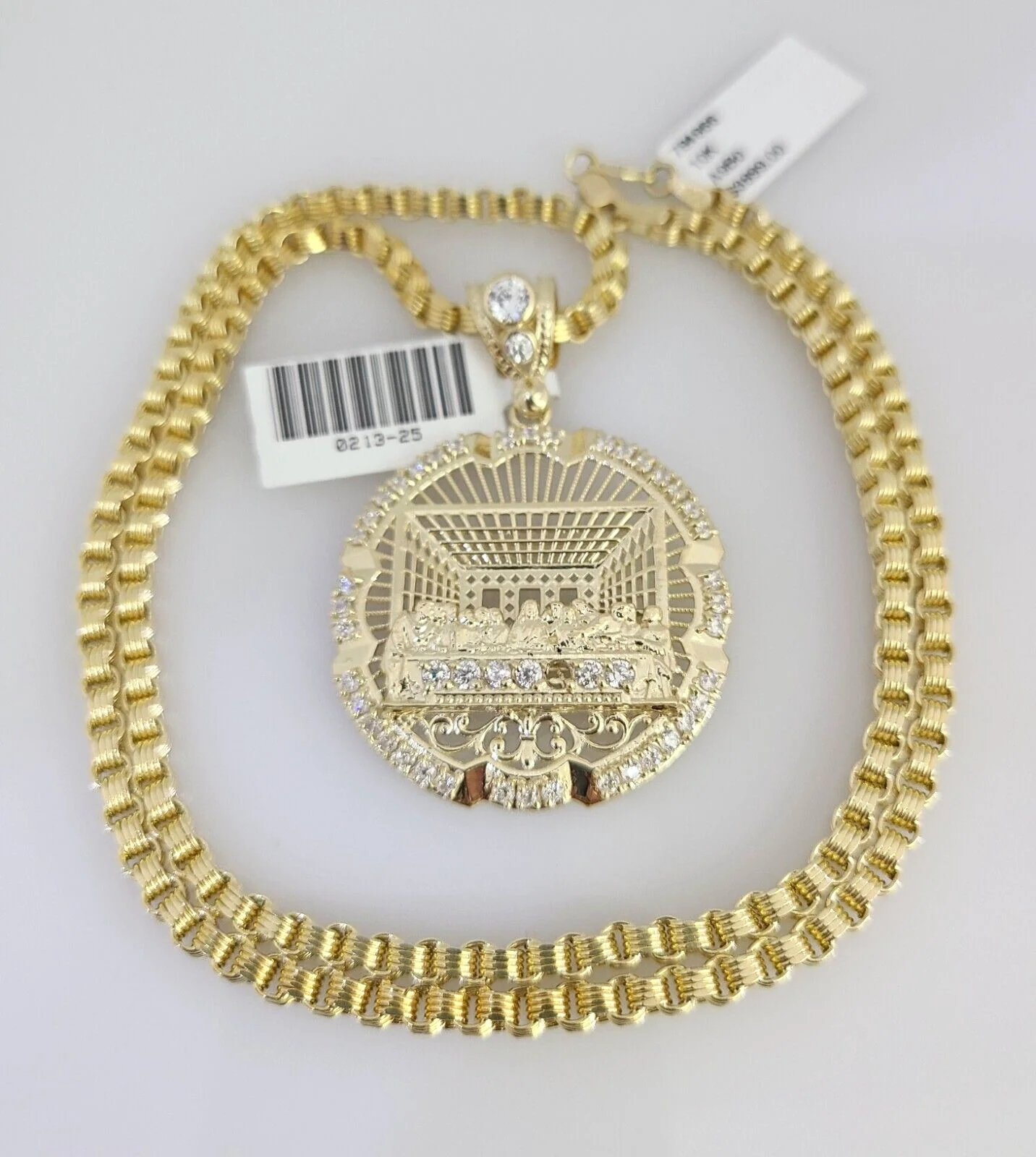 Real 10k Gold Byzantine Necklace Last Supper Charm SET Chain 20-30" 3mm Pendant - Image 6