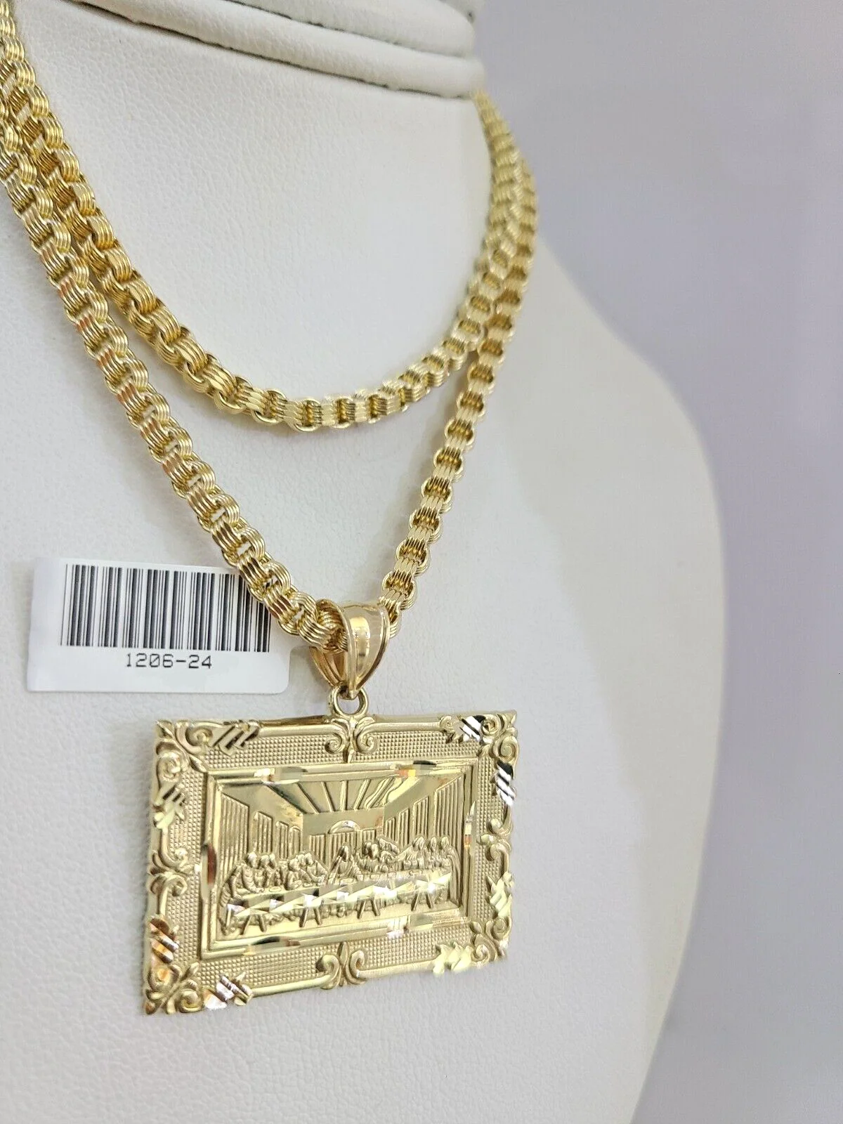 Real 10k Gold Byzantine Necklace Last Supper Charm SET Chain 20-30" 3mm Pendant - Image 3